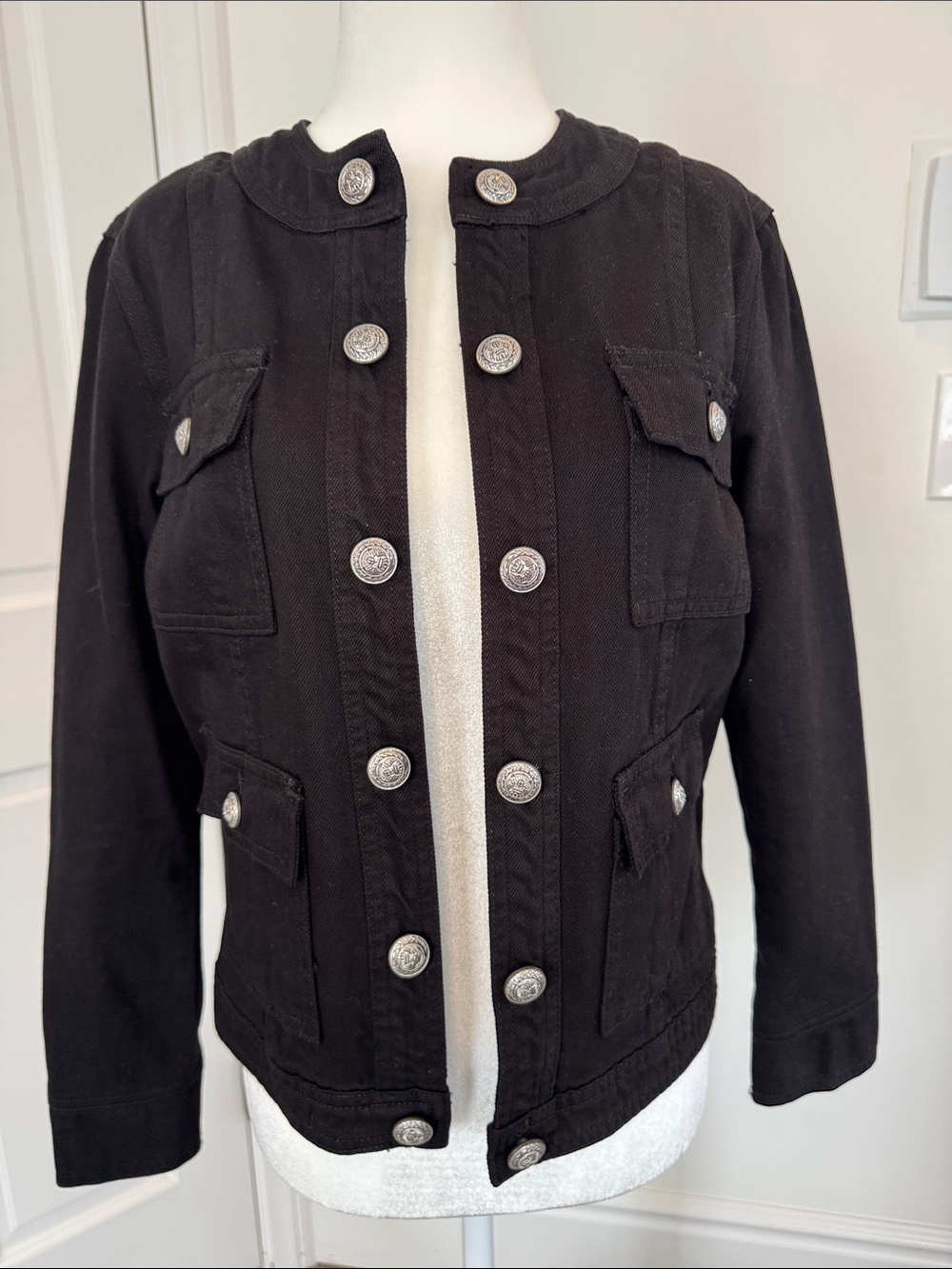 L'AGENCE Black Military-Style Button Front Jacket